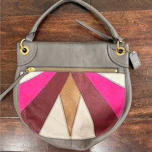 Fossil Gray Shoulder Bag with Pink and Burgundy Colorblock